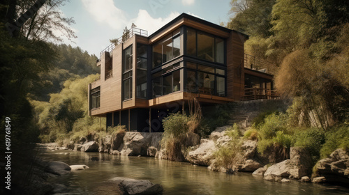 A house in nature by a river