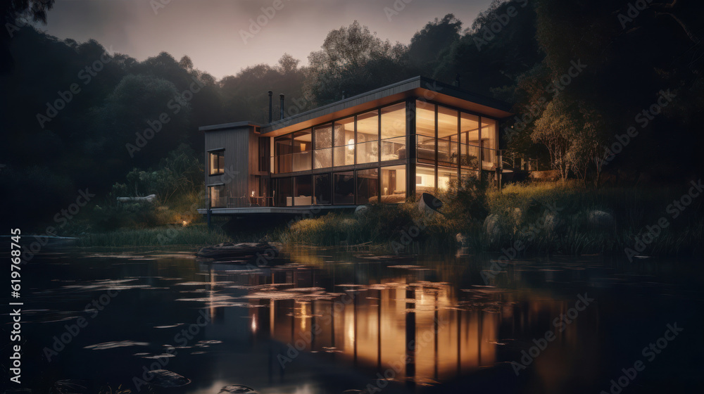 Fototapeta premium A house in nature by a river