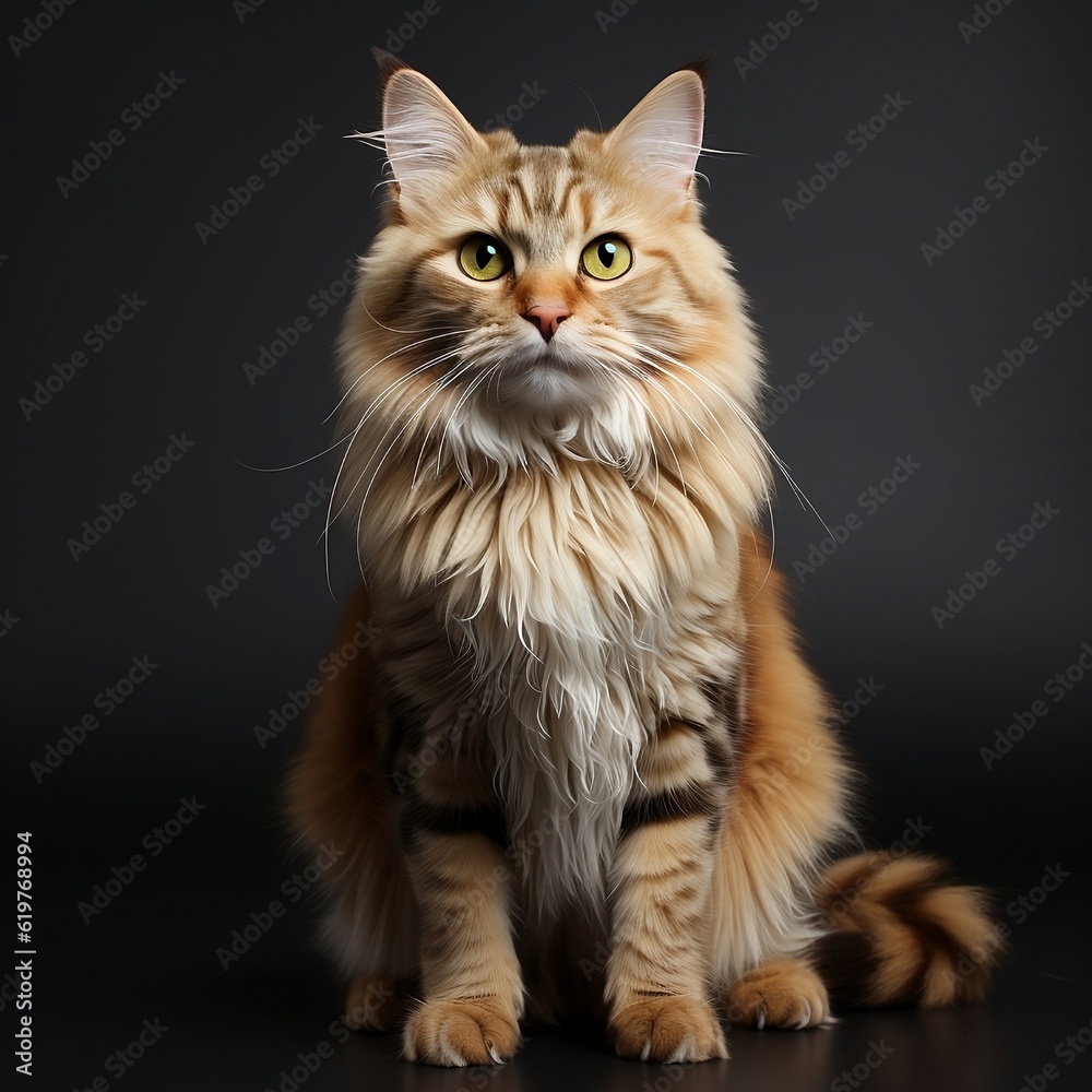 We see a beautiful and alluring cat sitting on a wooden floor. The cat possesses a medium to large size, showcasing its elegance and confidence in its posture .
