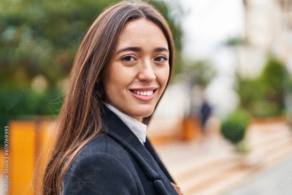 Young beautiful hispanic woman smiling confident standing at park