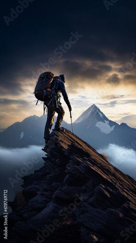 hiker in the mountains photo
