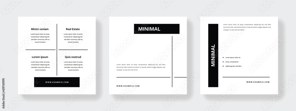 Clean and elegant social media templates pack with magenta background elements. Instagram posts for business with place for photos	