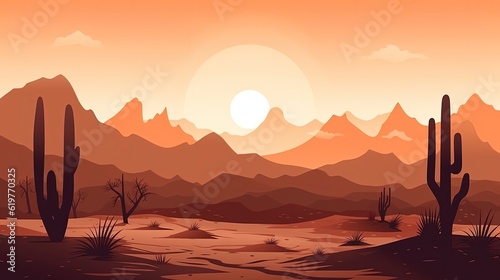 Vector desert with sunset. Generative AI