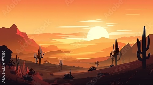 Vector desert with sunset. Generative AI