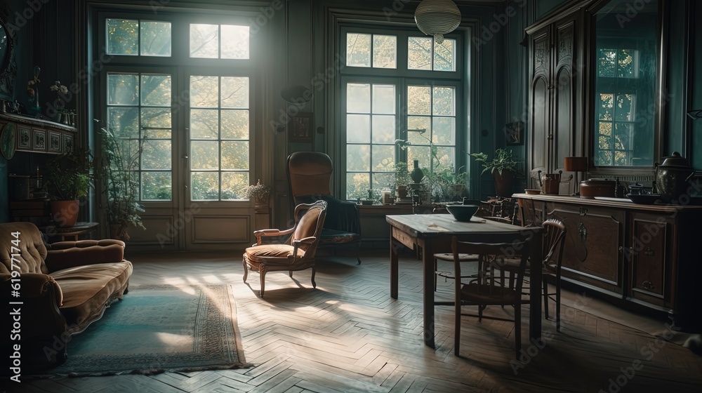 Cozy living room with wooden floor. Generative AI Cozy living room with wooden floor. Generative AI