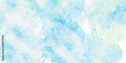 Light blue watercolor background. Abstract blue-sky background with cloud. Soft sky-blue Classic hand-painted aquarelle watercolor background.