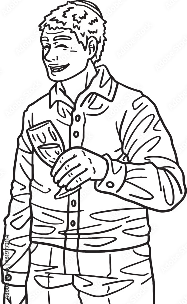 Hanukkah Man Holding Glass of Wine Isolated Adults