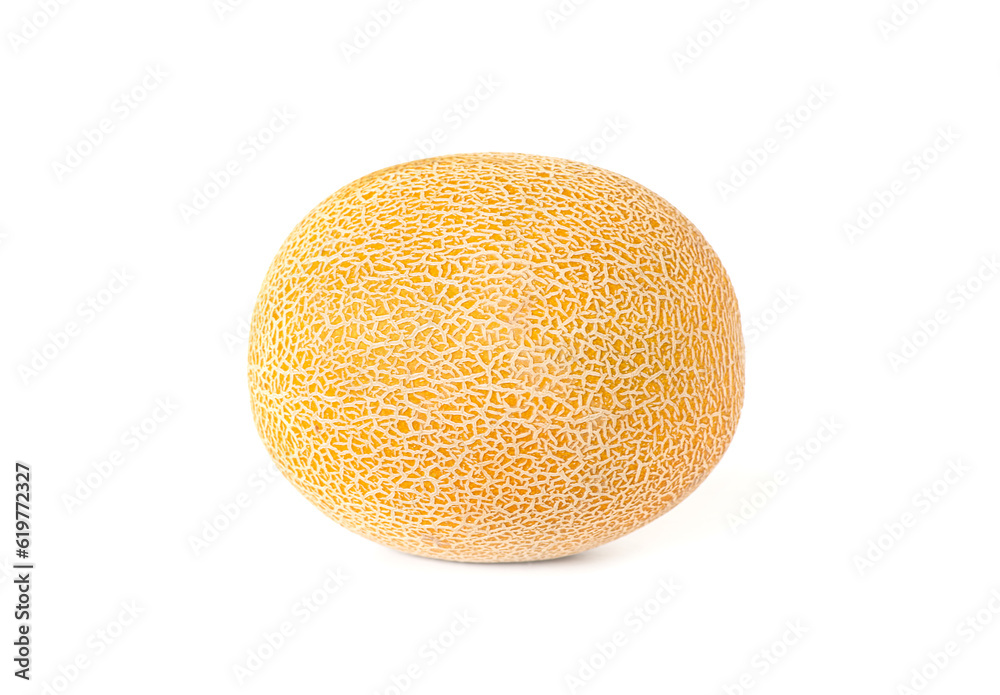 Yellow melon with textured skin on a white background Yellow melon with textured skin on a white background