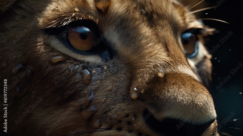 Close-up face of lioness. Generative AI