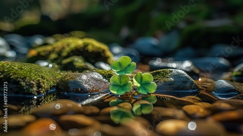 Magnificent rock with shamrock. Generative AI