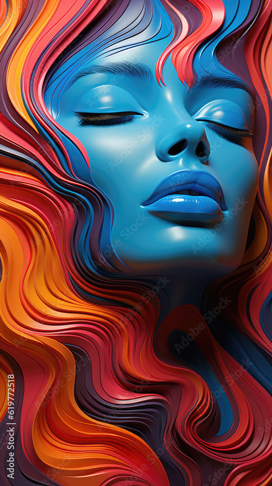 ergonomic rainbow femme cryptid abstract wave with neo fauvism futuristic colorful female head anatomy created with Generative AI Technology