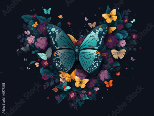 Whimsical Love: Heart-shaped Butterflies and Flowers - Delicate Fusion of Romantic Beauty and Nature's Grace - Generative AI © Code Canvas