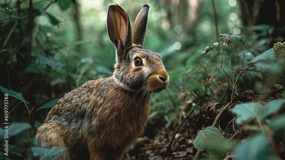 Mesmerizing rabbit in forest. Generative AI Mesmerizing rabbit in forest. Generative AI