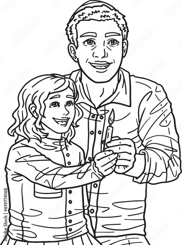 Hanukkah Dad and Child Holding Candle Isolated Hanukkah Dad and Child Holding Candle Isolated