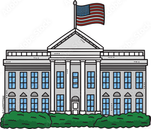The White House with Garden Bush Cartoon Clipart 
