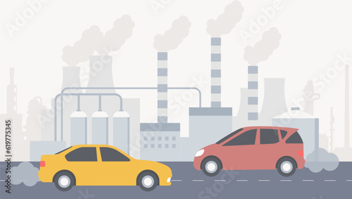 Fototapeta Naklejka Na Ścianę i Meble -  Air pollution. Industrial city. Plants with exhaust and smoke. Modern illustration vector.
