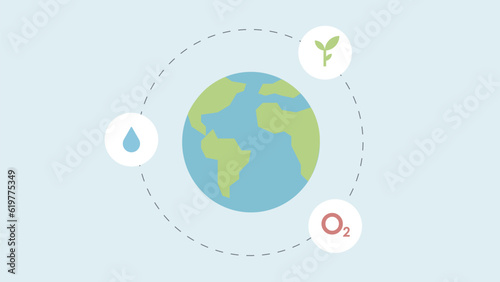Infographics globe or world map vector. Icons of water, oxygen, plant. Protecting the environment and preserving nature concept. 