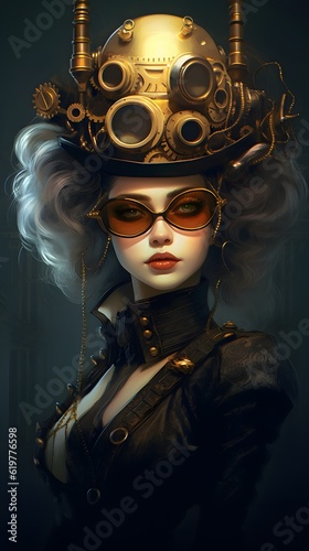 A portrait of an attractive steampunk style woman