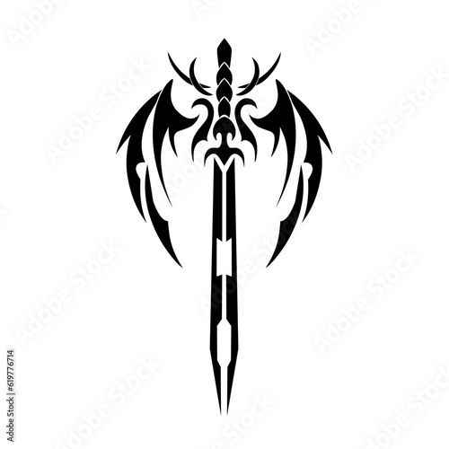 Illustration vector graphic of tribal art sword with demon wings for tatto 