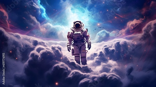 An astronaut flying in the space. AI Generated.