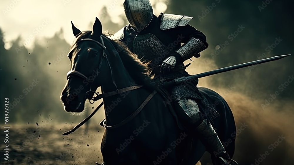 Fototapeta premium The knight on horseback. Generative AI