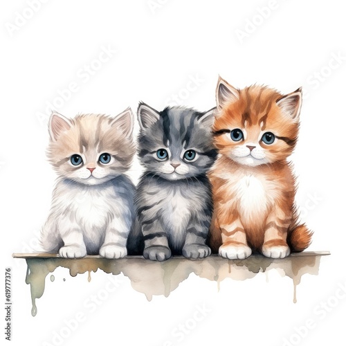 Three cute kittens on a white background © Xistudio