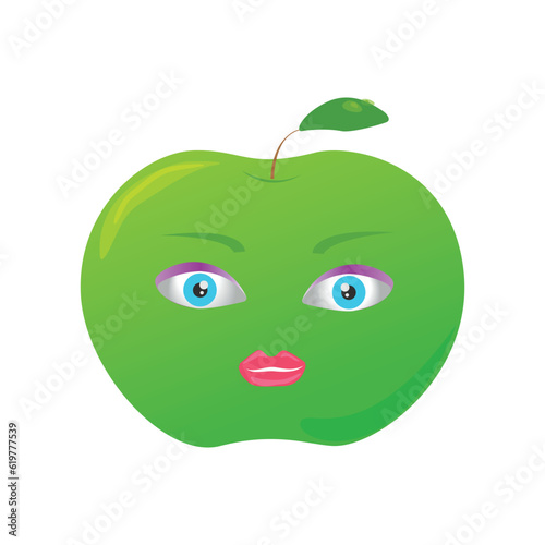 sweet green apple with eyes and pink lips