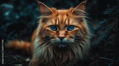Fluffy orange haired cat. Close-up cat. Generative AI