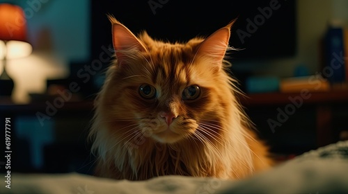 Fluffy orange haired cat. Close-up cat. Generative AI photo