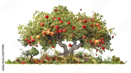 Apple tree watercolor illustration - Generative AI.