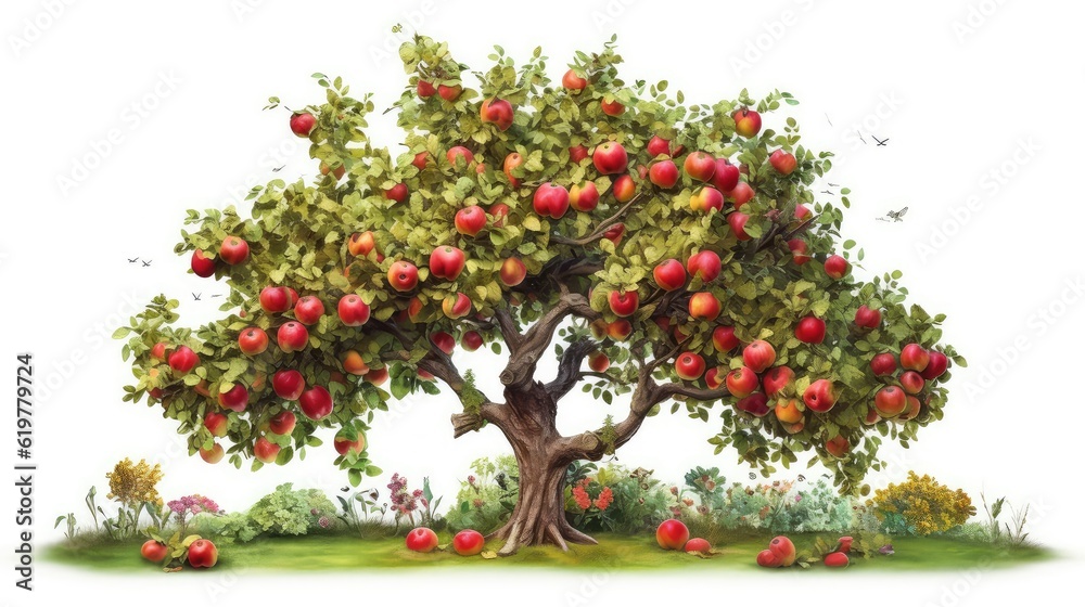 Apple tree watercolor illustration - Generative AI.