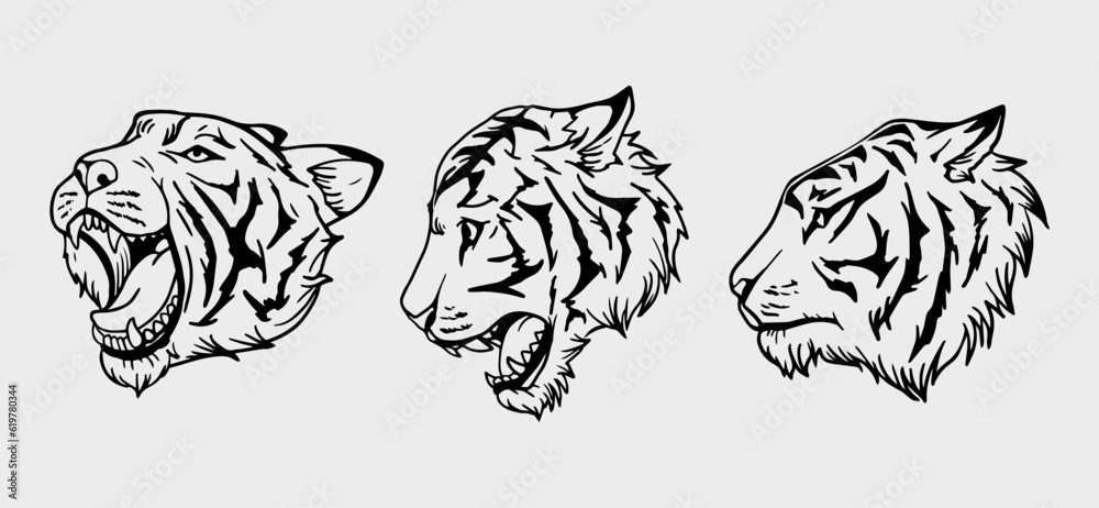 black and white tiger head vector illustration consisting of three images black and white tiger head vector illustration consisting of three images