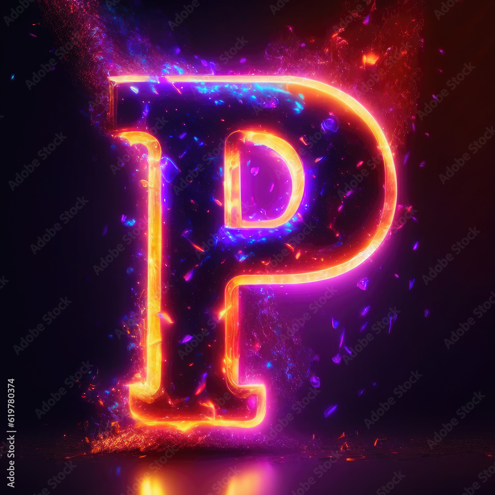 glowing neon sign on black background, P letters alphabets background, p alphabet wallpaper - obrazy, fototapety, plakaty 