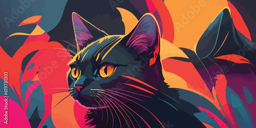 Colorful Cat Aesthetic Background Abstract Illustration