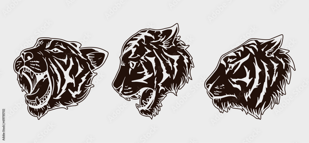 Obraz premium tiger head vector illustration illustration with balck block consisting of three images