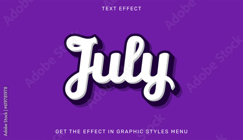 July editable text effect in 3d style. Text emblem for advertising, branding, business logo