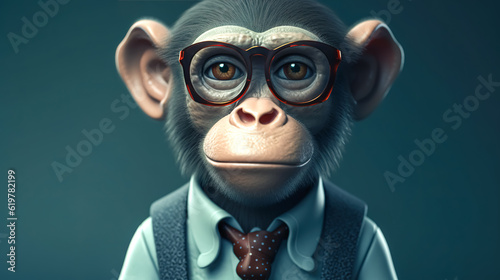 Monkey in suit and glasses, generative AI.