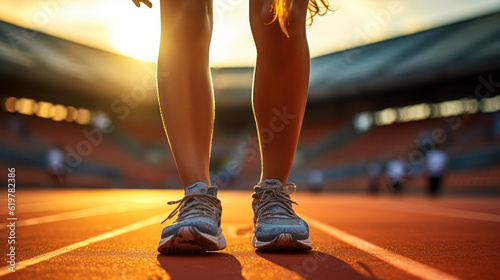 Athlete's Perspective: Sneaker Focus on Female Runner Ready to Start