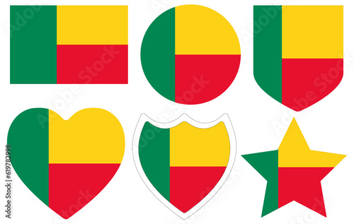 Benin flag design shape set. Flag of Benin design shape set.