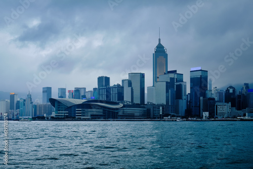 Urban landscape. Hong Kong in gloomy weather.