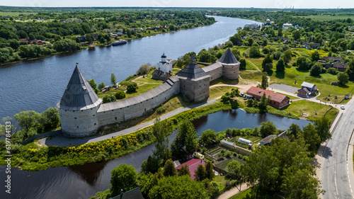 Vászonkép panoramic view of the ancient stone fortress in Staraya Ladoga on a sunny day sh