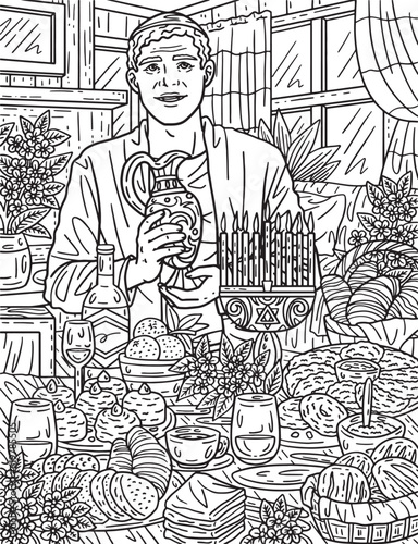 Hanukkah Man with an Oil Decanter Adults Coloring 