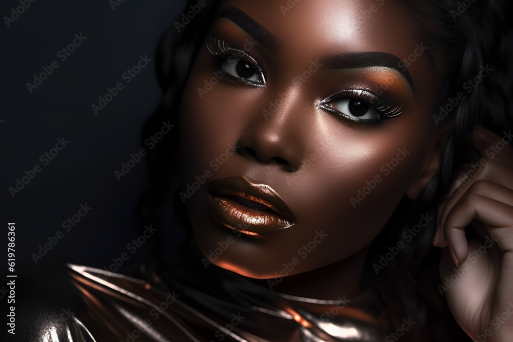 Generative ai studio portrait of beautiful african dark skin woman on ...