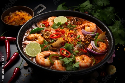Thai Food Tom Yam Kung with Chili. Generative AI