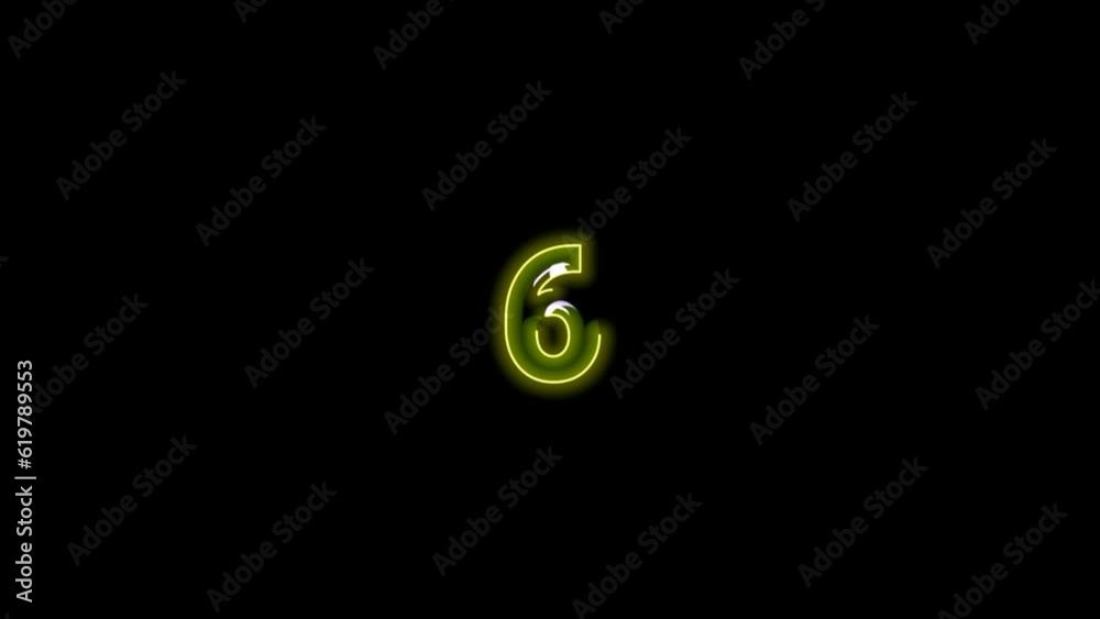 animation of countdown ten with a sparkling yellow neon variation on a black screen