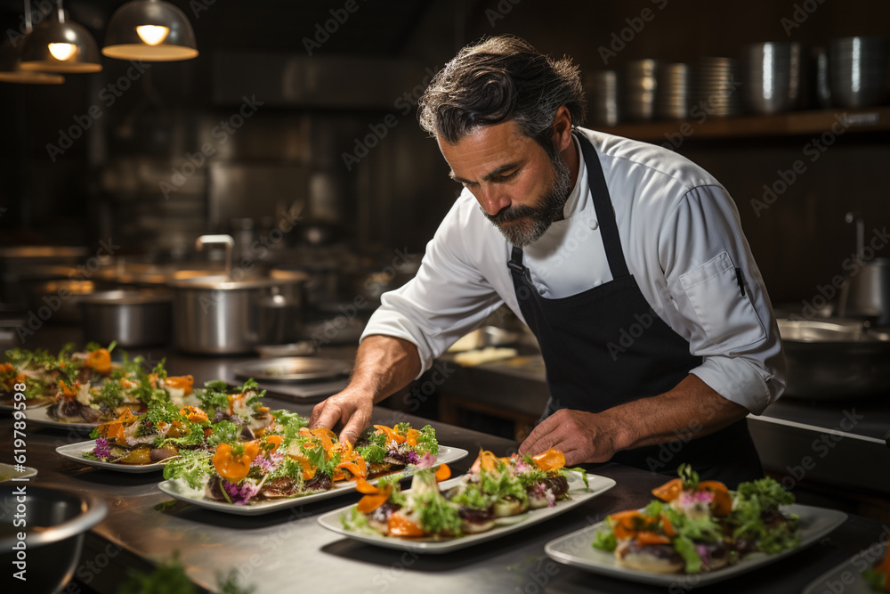 A chef plating a gourmet tasting menu, Chef Generative AI