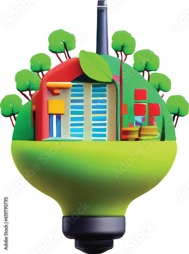 Energy Illustration of a lightbulb with a green city on the top