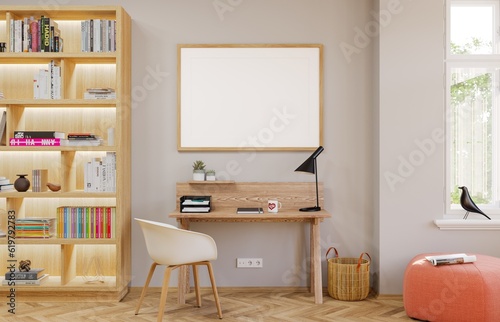 Mockup poster frame in modern interior background  living room  3D render  3D illustration