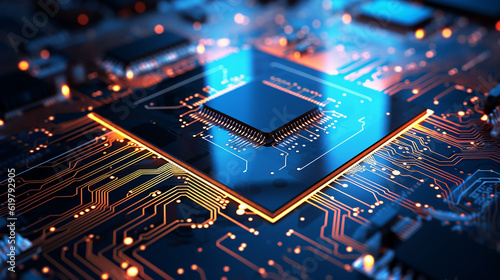 Computer Microchips on Electronic circuit board..AI Generative