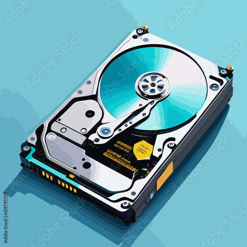 computer hard drive on blue background